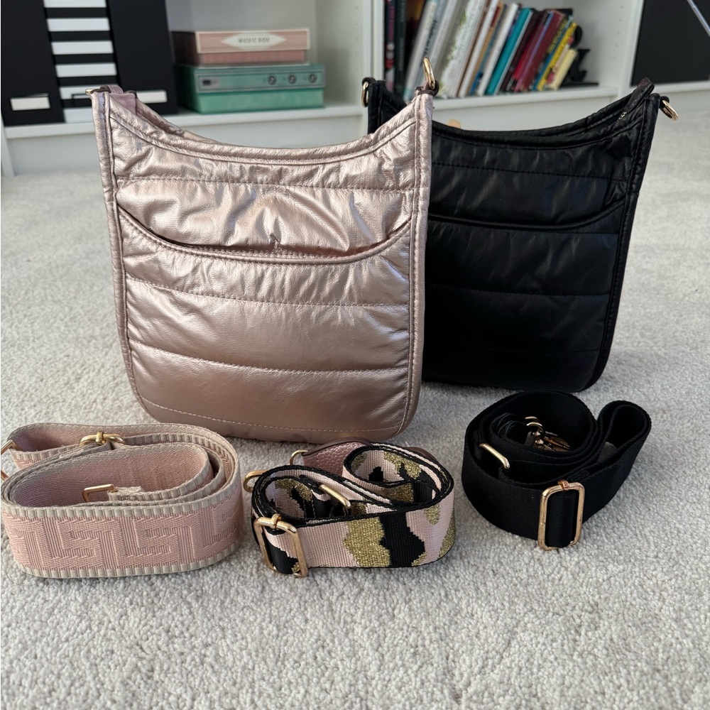 Set of of 2 Puffer Crossbody Handbags with 3 Adjustable Straps